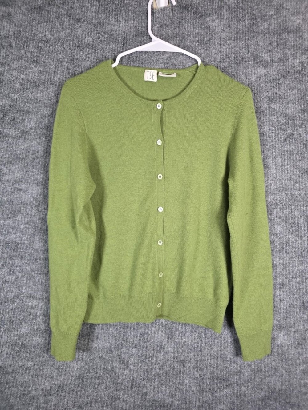 TSE Sweater Womens Small Green 100% Cashmere Button Cardigan Stains Flawed
